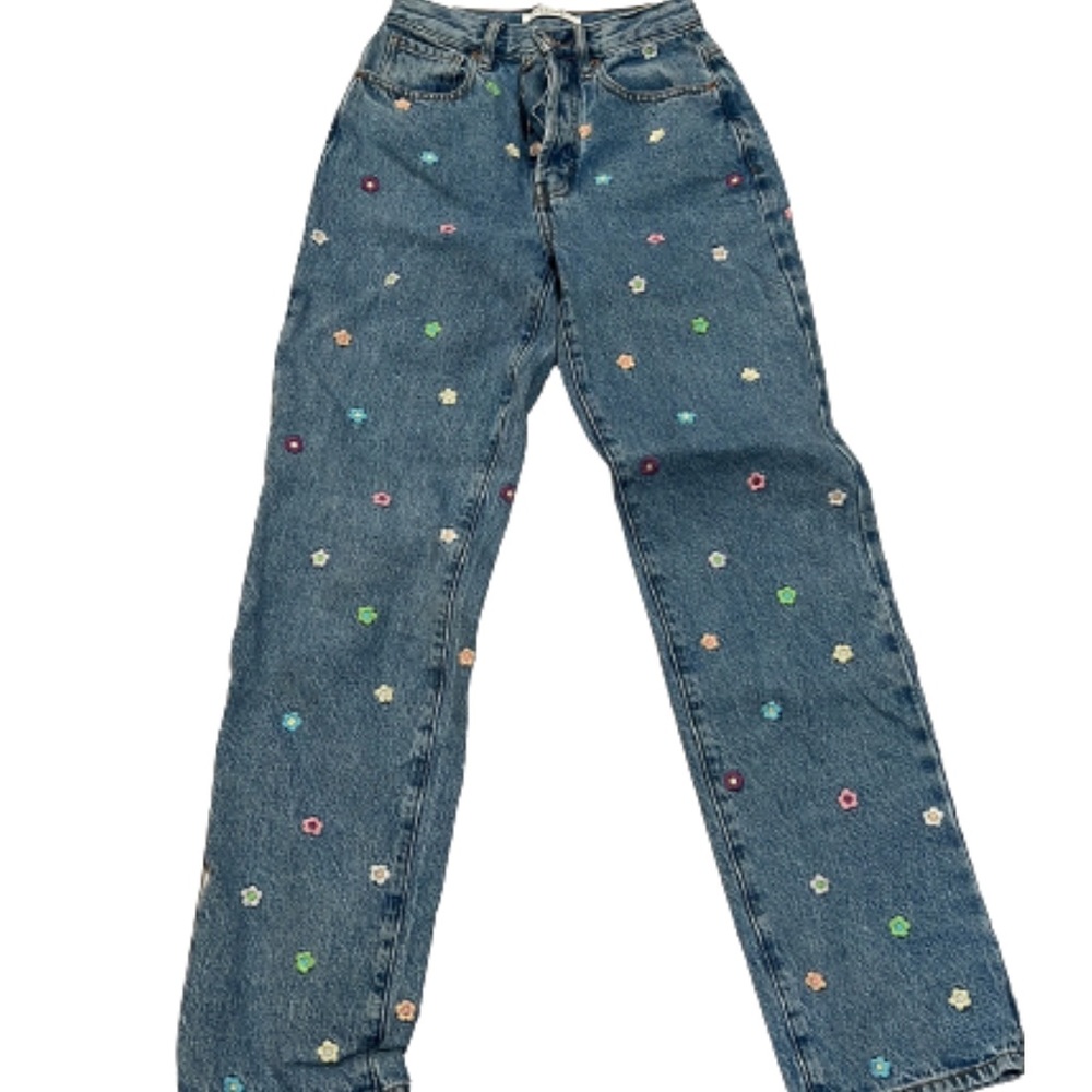 Pacsun blue floral high waisted jeans